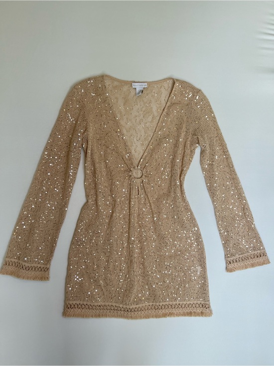 House of Harlow 1960 Dresses & Skirts - House of Harlow 1960 Gold Sequin Knit Cover Up Mini Dress XS Festival Beach